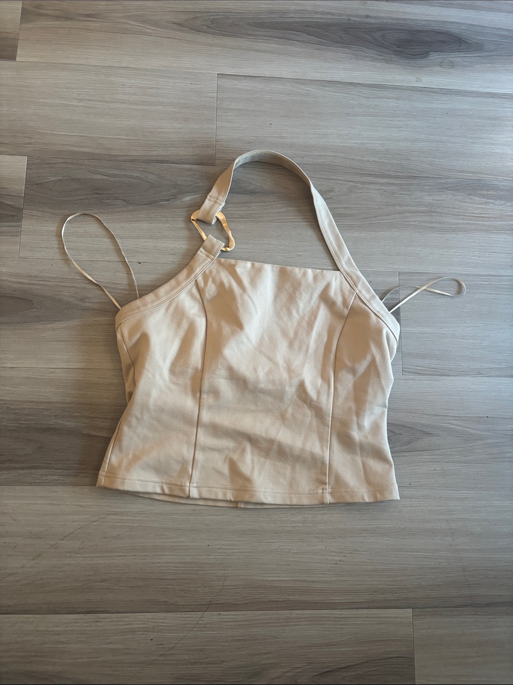 Beige Asymmetric Ring-Detail Crop Camisole - Women